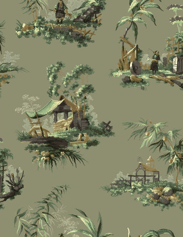 Vintage Oriental Wallpaper - Black