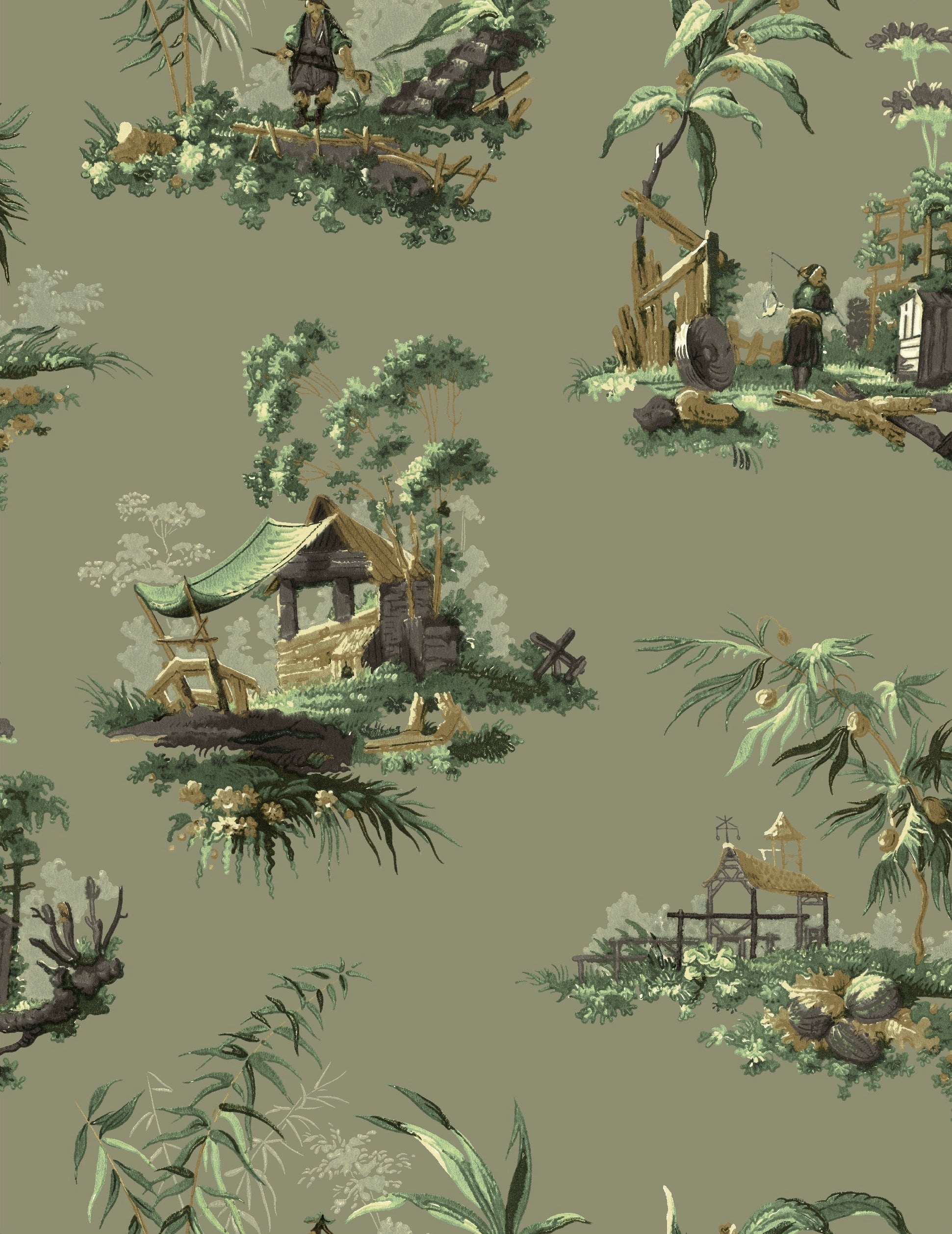 Vintage Oriental Wallpaper - Putty