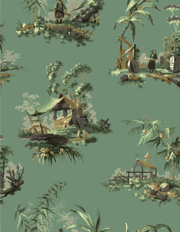 Vintage Oriental Wallpaper - Putty