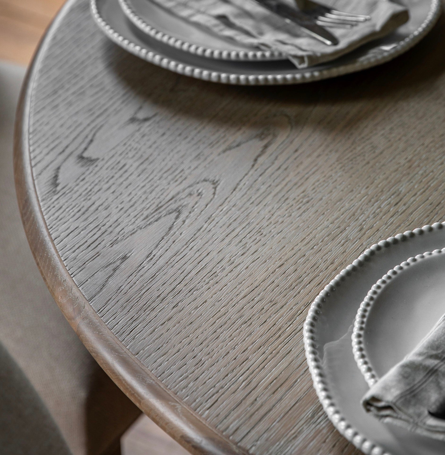 Artisan Lime Wash Round Oak Extending Dining Table