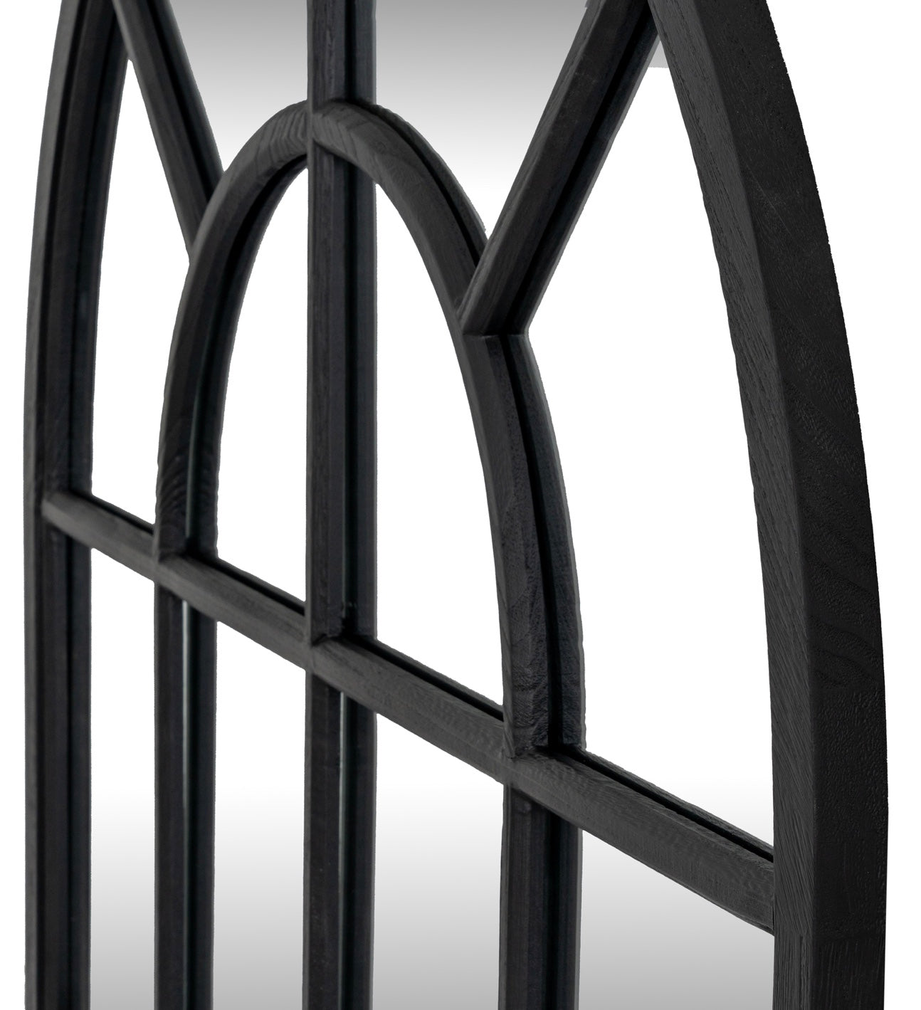 Black Arched Wood Window Mirror 135 cm