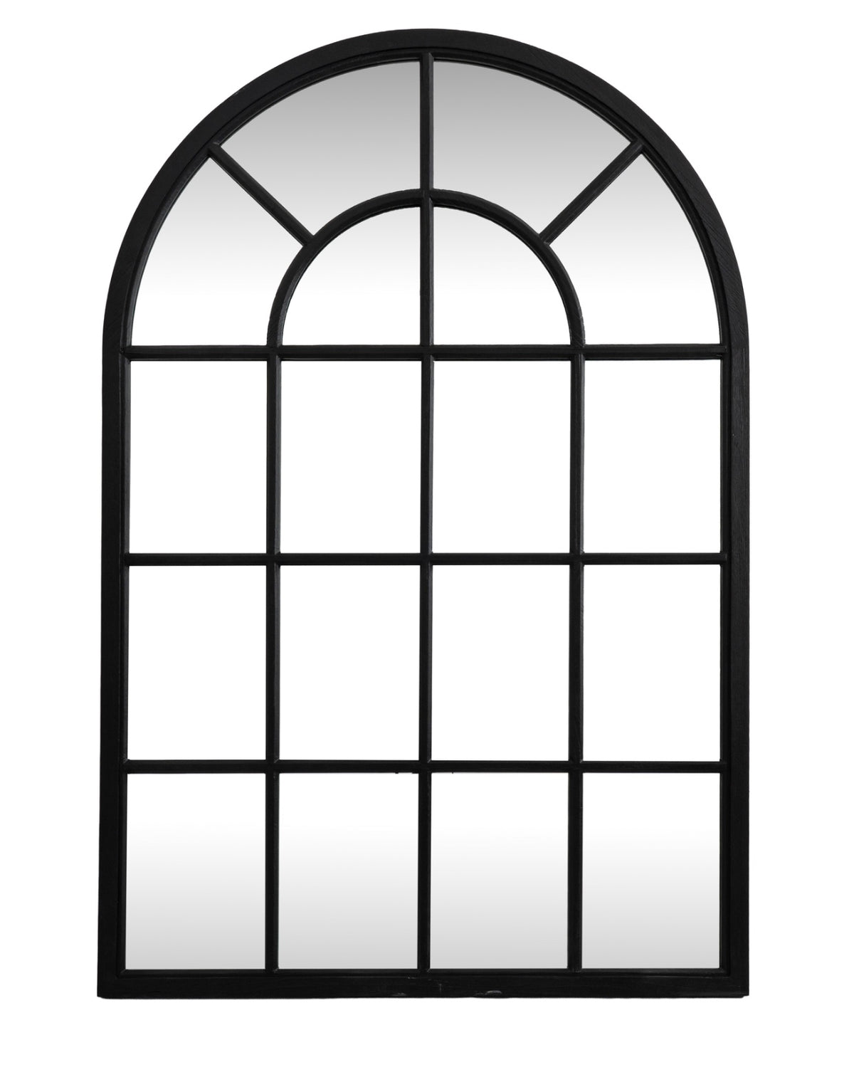 Black Arched Wood Window Mirror 135 cm