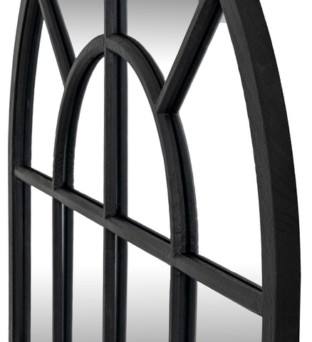 Black Arched Wood Window Mirror 135 cm
