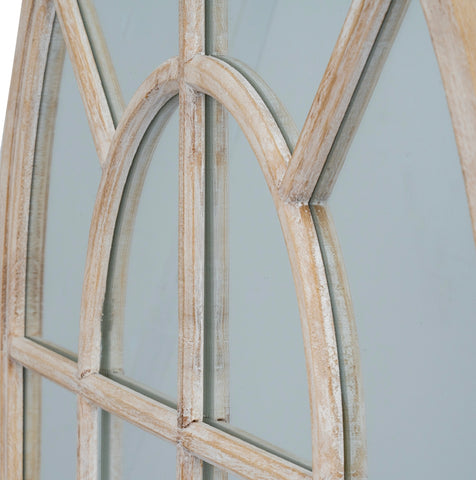 Washed Wood Arched Wood Window Mirror 135 cm