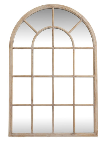 Washed Wood Arched Wood Window Mirror 135 cm
