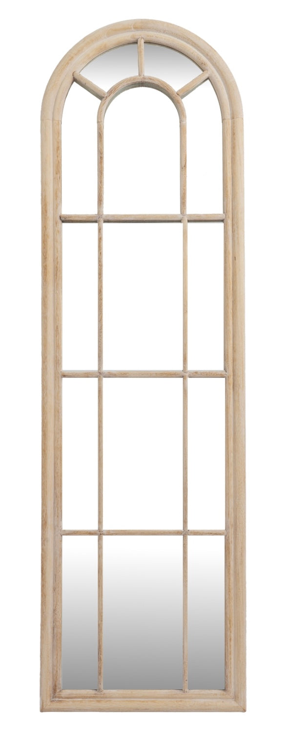 Washed Wood Tall Arched Wood Window Mirror 170cm