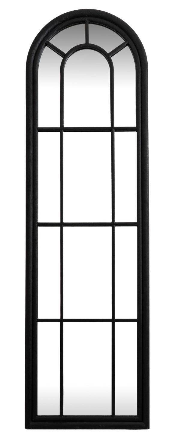 Tall Arched Wood Window Mirror 170cm Black