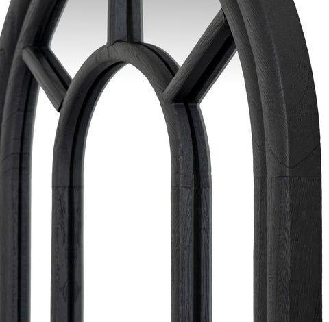 Tall Arched Wood Window Mirror 170cm Black
