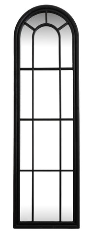 Tall Arched Wood Window Mirror 170cm Black
