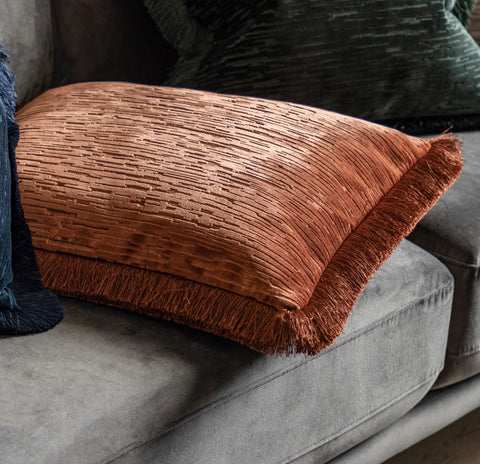 Cut Velvet Fringed Scatter Cushion