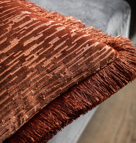 Cut Velvet Fringed Scatter Cushion