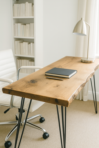 Live / Waney Edge Study Desk / Table With Metal Hairpin Legs