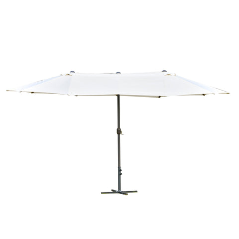 Outsunny 4.6M Sun Umbrella Canopy Double-sided Crank Sun Shade w/ Cross Base Off White