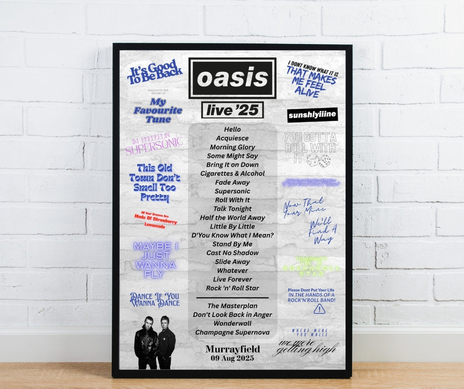 Oasis Live'25 Setlist Poster - Oasis Inspired Print