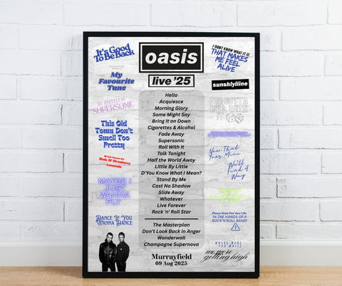 Oasis Live'25 Setlist Poster - Oasis Inspired Print