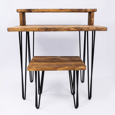 Industrial Office Desk & Stool - Rustic Hairpin Home Office Organiser