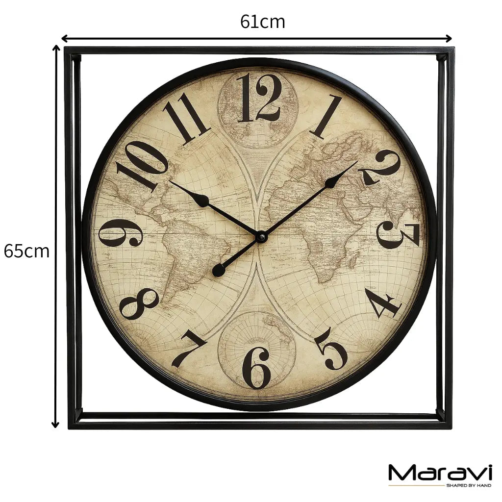 Industrial Style World Map Wall Clock