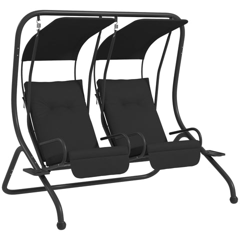 Outsunny Two-Seat Garden Swing Chair, with Protective Canopy - Black