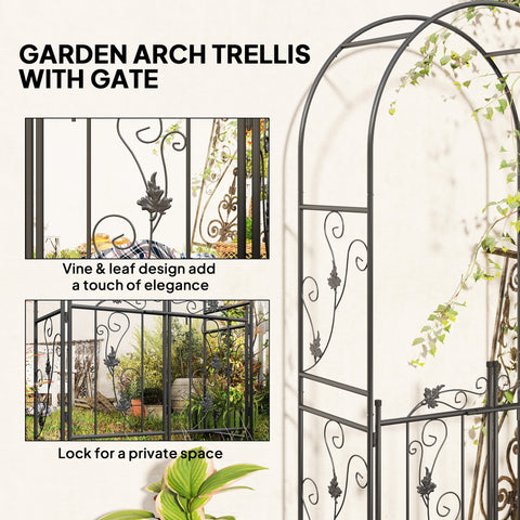 Outsunny 2.17m Steel Garden Arch with Gate, Wedding Arch for Outdoor, Garden, 107W x 45D x 217H cm Black