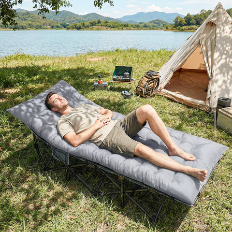 Outsunny Sleeping Mat, Foldable Camping Mattress Pad with Elastic Straps, Light Grey