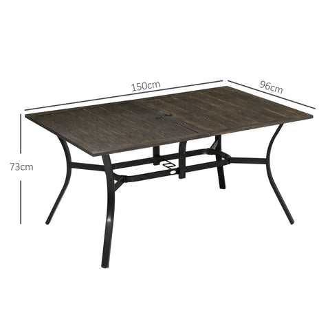 Outsunny Six-Seater Steel Garden Table, with \'e2\'8c\'8041mm Parasol Hole - Wood-Effect