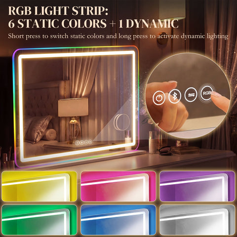HOMCOM Vanity Mirror with Lights, Dimmable Makeup Mirror with Adjustable Colour Temperature, RGB Light, Bluetooth Speaker White
