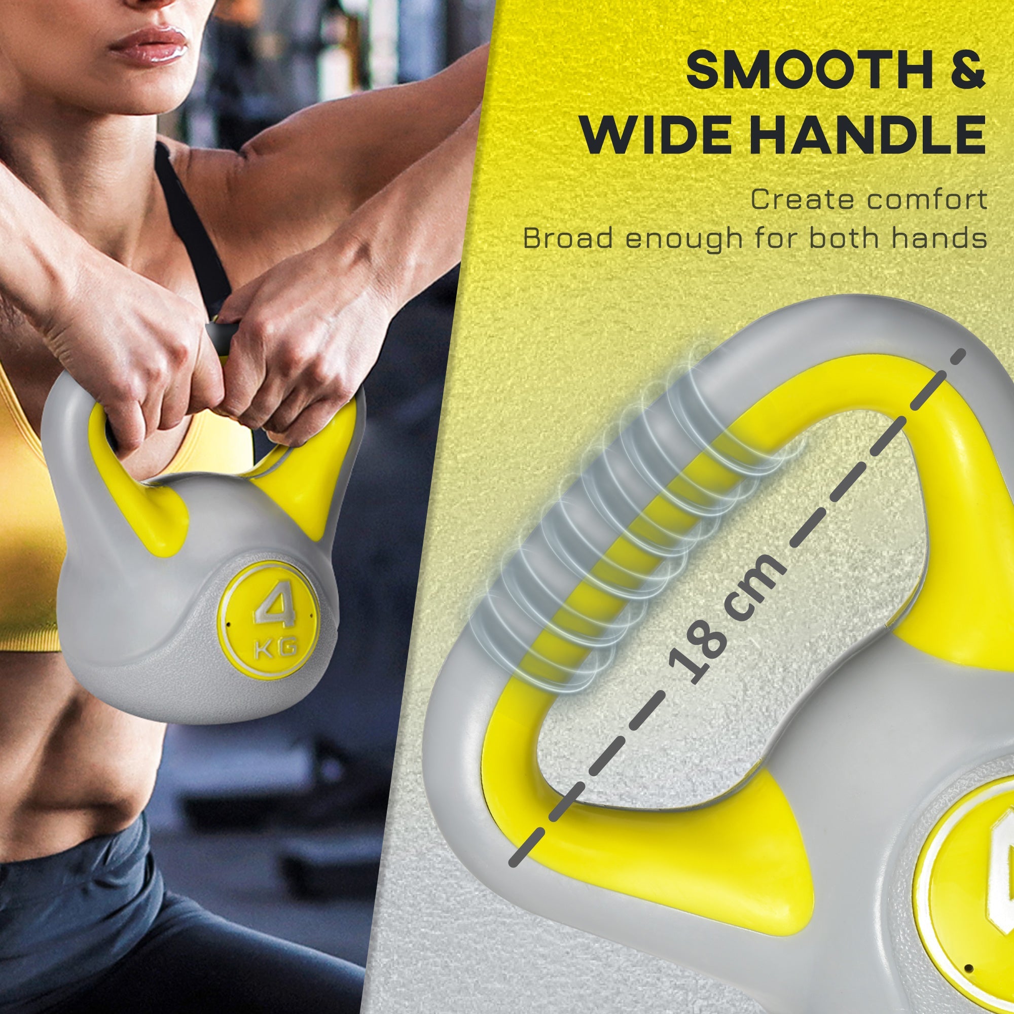 SPORTNOW Kettlebell, 4kg Kettle Bells with Handle for Home Gym Weight Lifting and Strength Training, Yellow and Grey