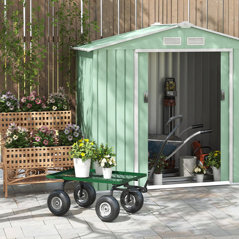 Outsunny Garden Trolley Cart, Heavy Duty Garden Cart with Metal Frame, 10" Pneumatic Wheels, Rotating Handle, 150kg Capacity, for Garden, Farm, Green