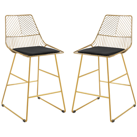 HOMCOM Set of 2 Bar stools Modern Counter Height Wire Metal Bar chairs for Kitchen, Bar Counter, Gold