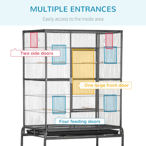 PawHut Large Bird Cage Budgie Cage with Stand, Storage Shelf, Wood Perch for Parrot Canary Parakeet Cockatiels, 81 x 48 x 162.5 cm
