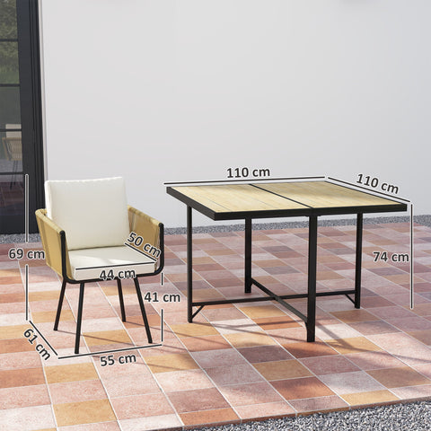 Outsunny 5 Piece Garden Furniture Set, Garden Dining Set with Wood-Plastic Table and 4 Armchairs, Beige