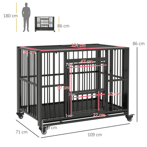 PawHut 43" Heavy Duty Dog Crate, Foldable Dog Cage, with Openable Top, Locks, Removable Tray, Wheels - Black