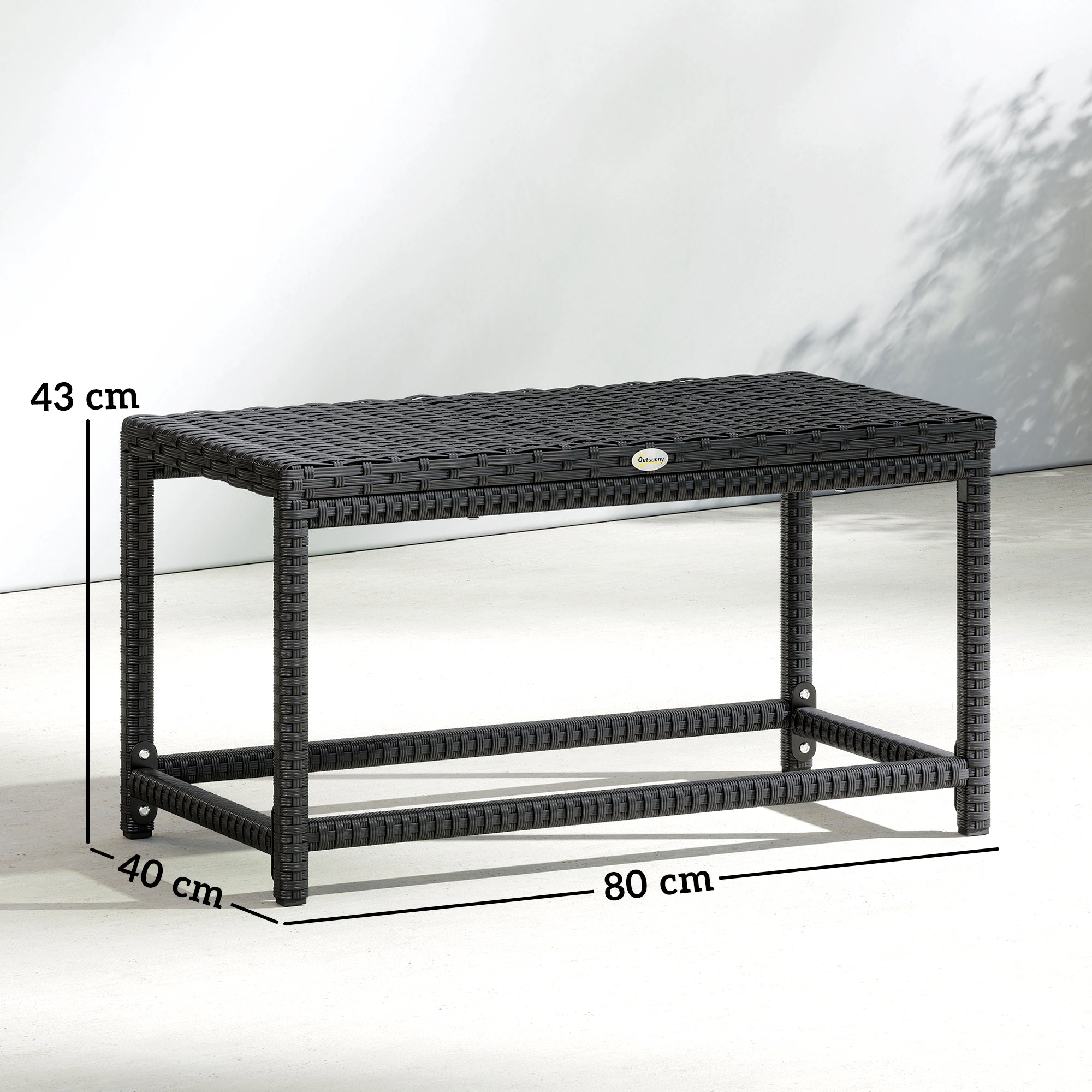 Outsunny Outdoor Coffee Table Side Table with Rectangular Frame for Patio, Balcony, Black