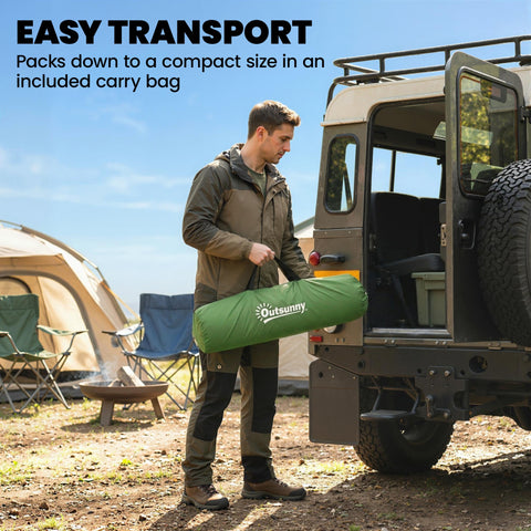 Outsunny Camping Windbreaker with Clear Windows, Carry Bag and Steel Poles, for Beach Caravan Campervan, 725 x 140cm, Army Green