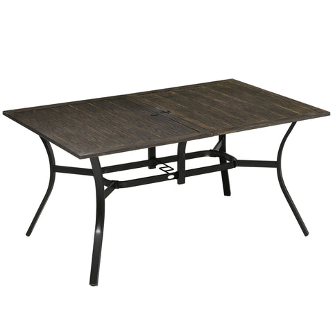 Outsunny Six-Seater Steel Garden Table, with \'e2\'8c\'8041mm Parasol Hole - Wood-Effect