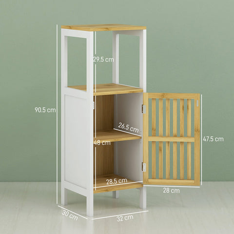 HOMCOM Bamboo-Blend Retro Cut-Out Bathroom Storage Unit, with Cupboard