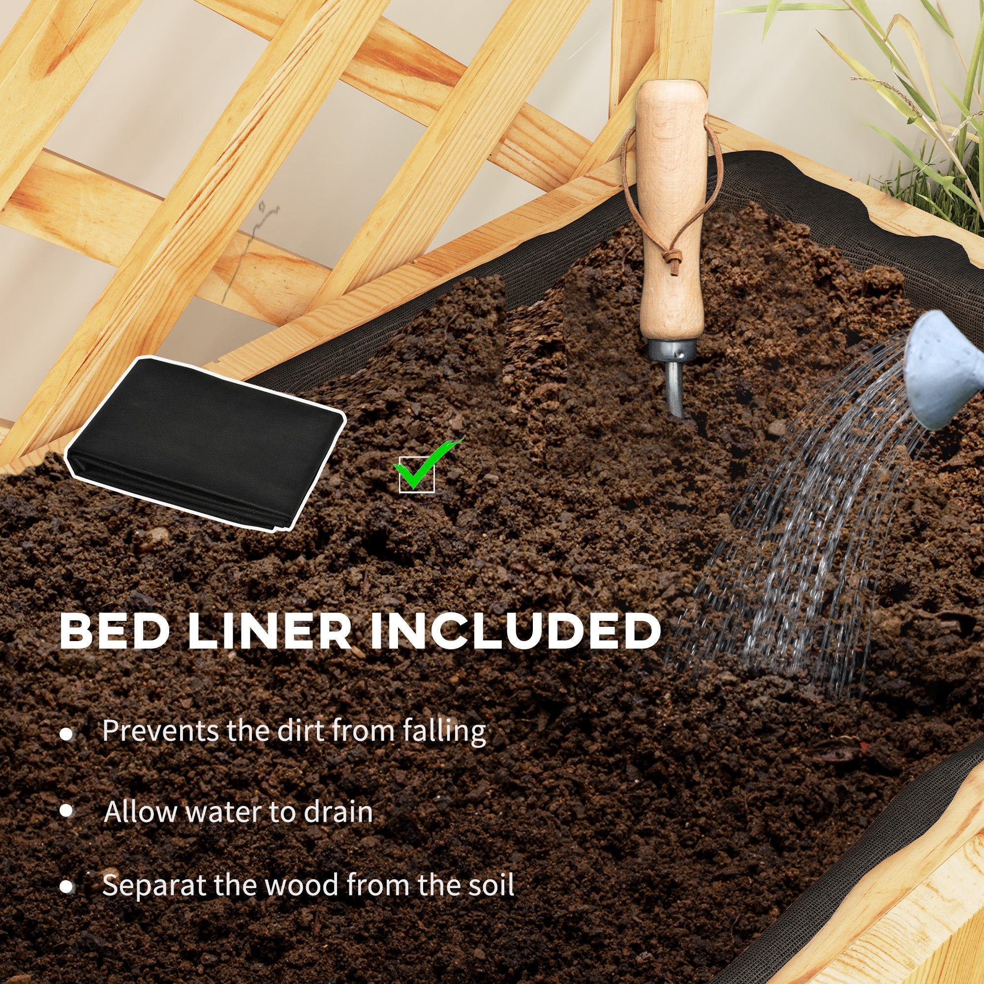 Outsunny 52L Wooden Planter, with Trellis and Shelves - Natural Finish