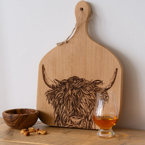 Highland Cow Beech Hanging Paddle  - Medium