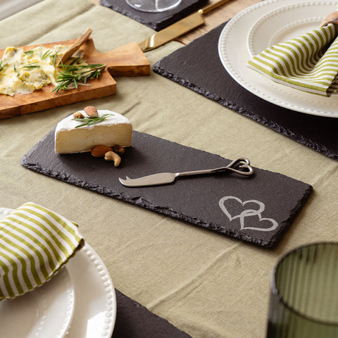 Love Heart Single Mini Slate Cheese Board & Knife Set