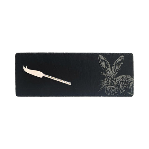 Hare Side Profile Single Mini Slate Cheese Board & Knife Set