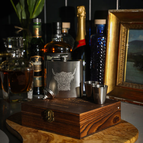 Highland Cow Hip Flask & Cup Set