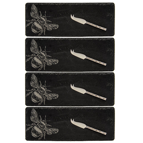 Bee Mini Slate Cheese Board & Knife Sets - Set of 4