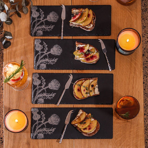 Thistle Trio Mini Slate Cheese Board & Knives - Set of 4