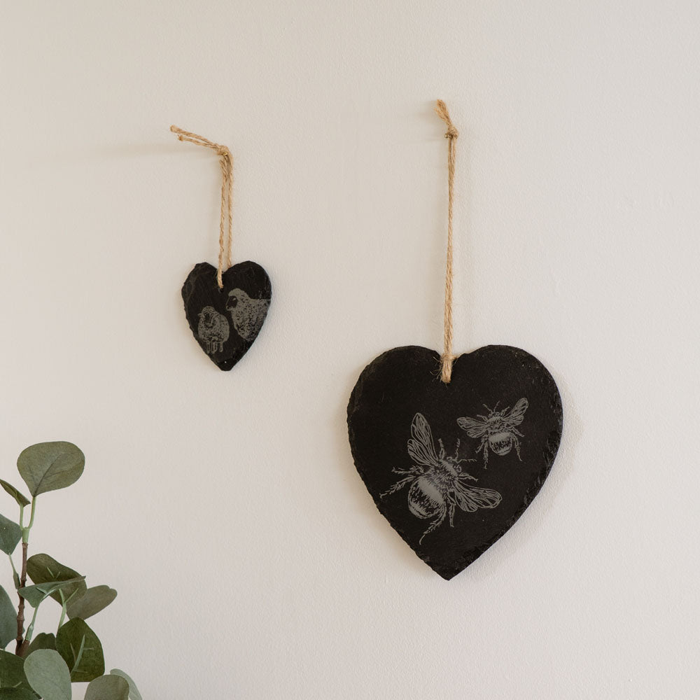 Bee Slate Decoration  - Large Heart