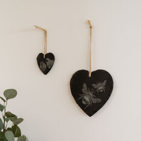Bee Slate Decoration  - Large Heart