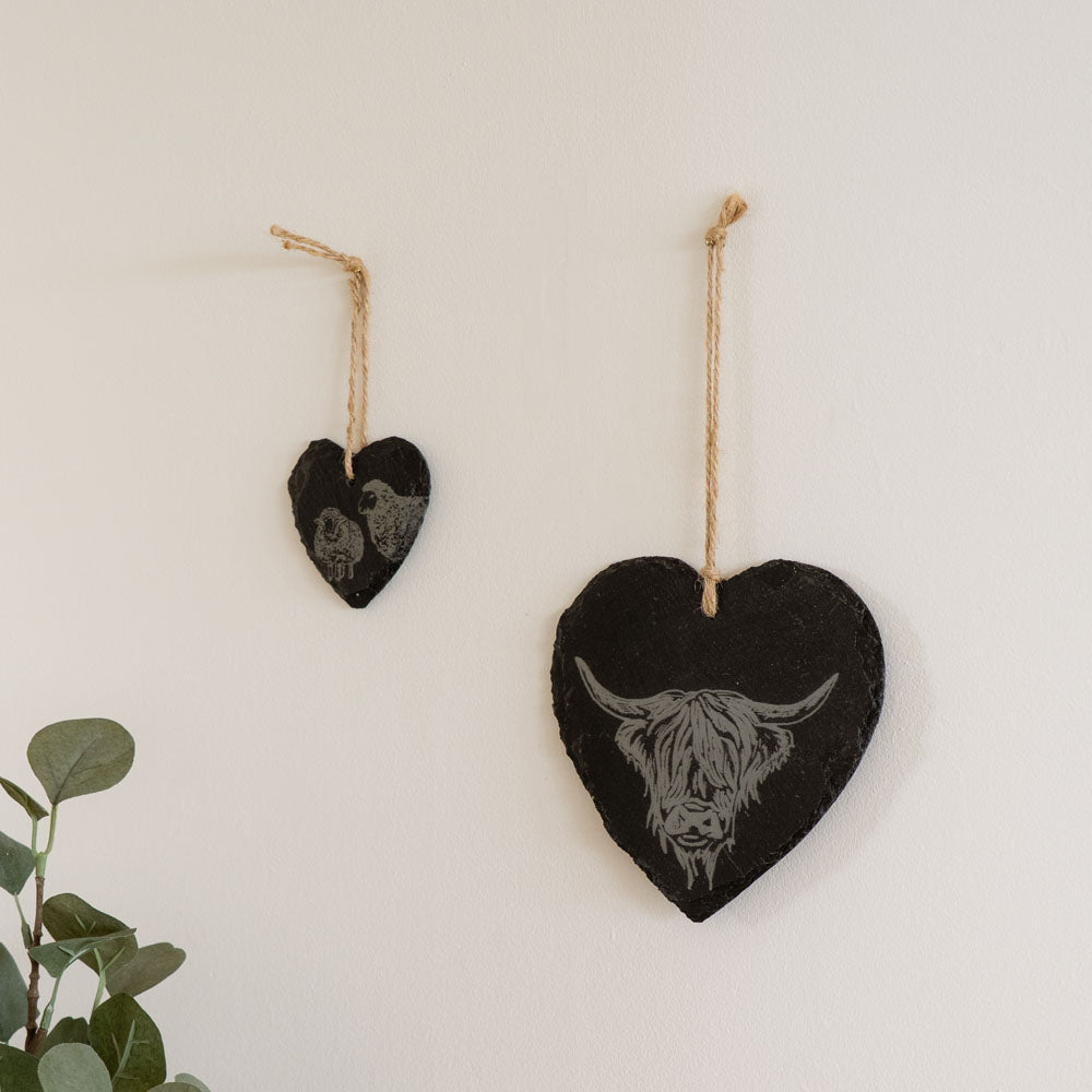 Highland Cow Slate Decoration  - Large Heart