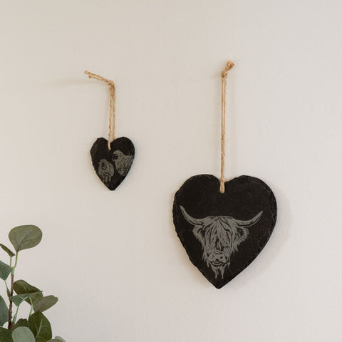 Highland Cow Slate Decoration  - Large Heart