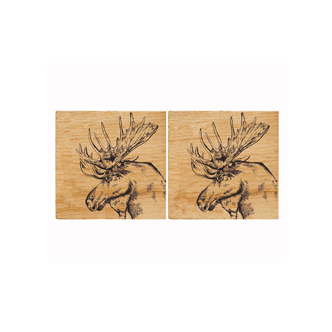 Moose Oak Coasters - Set of 2