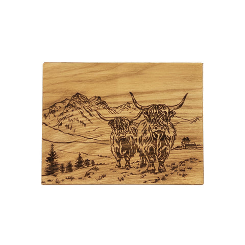 Scenic Highland Cow Oak Bar Board