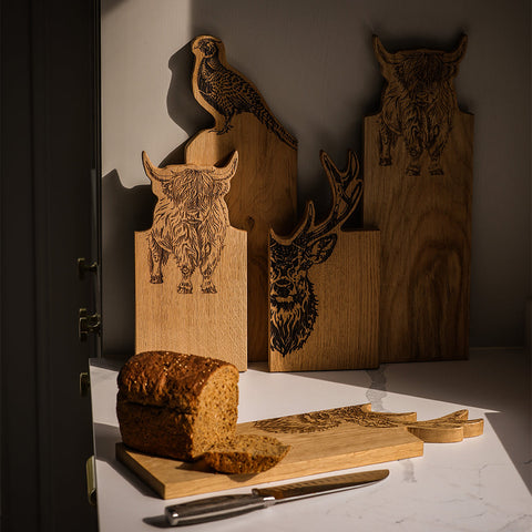 Highland Cow Framed Oak Serving Board - Small